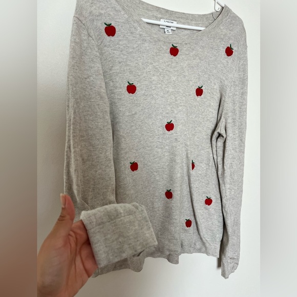 J.Crew Apples Teddie sweater Embroidered Apples gray Soft Sweater Pullover - Picture 4 of 11